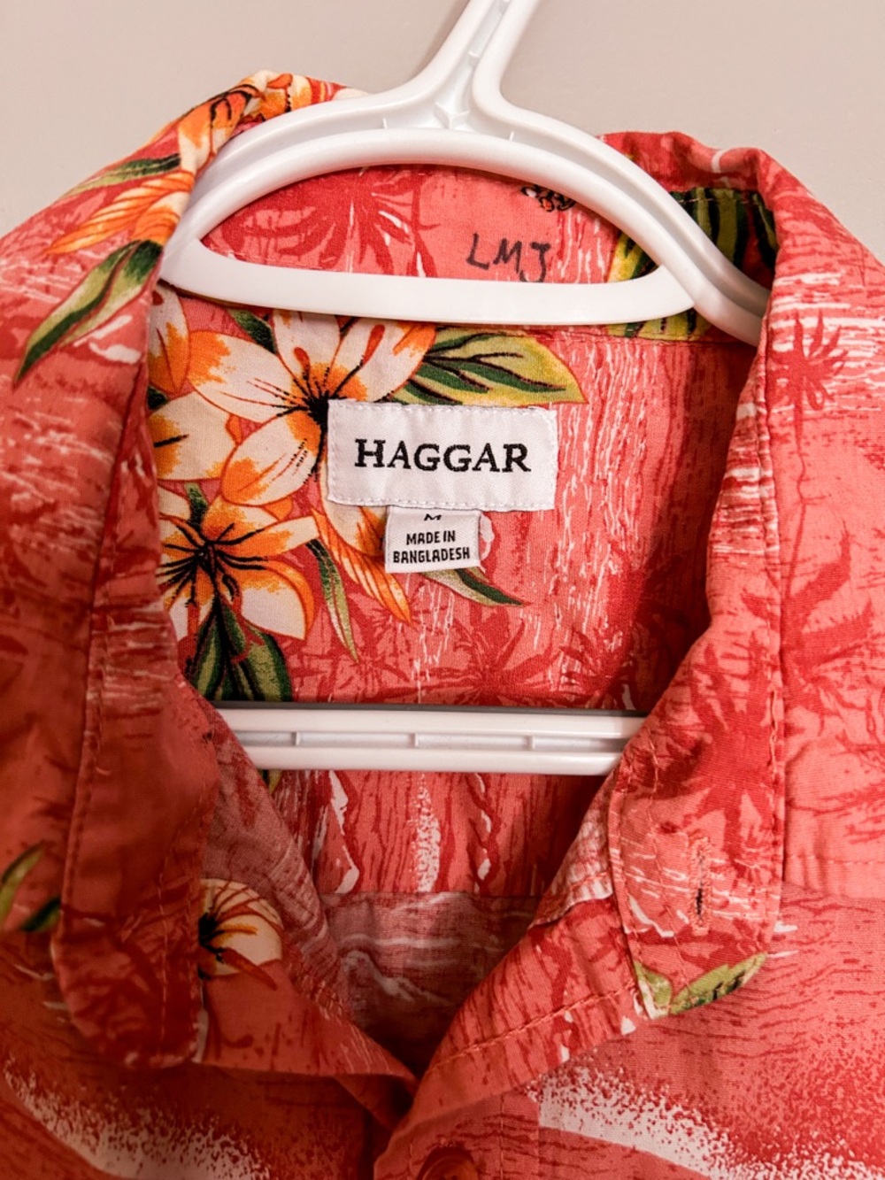 Haggar Coral Hawaiian Shirt | Floral Beach Print Button Up | Men’s M - Picture 3 of 4